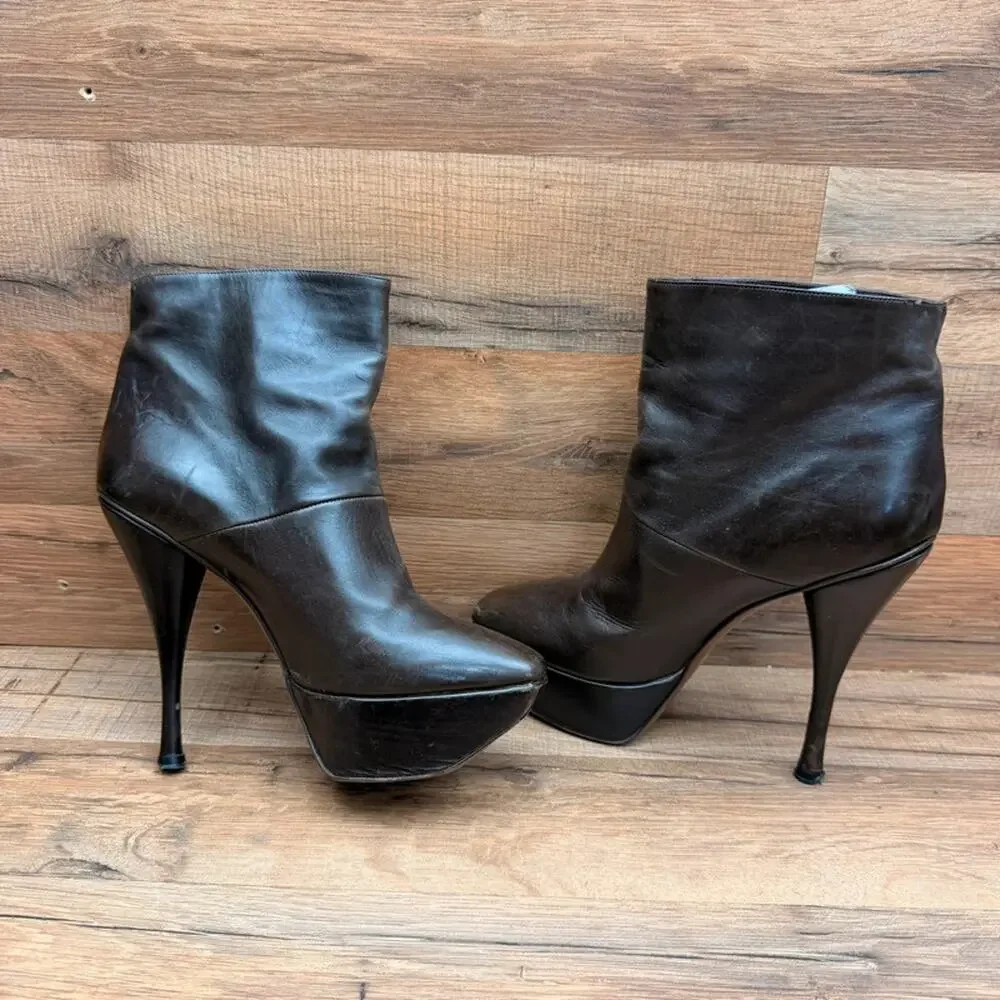 Marni  Platform  size 7 Stiletto Heeled Booties women Brown Leather